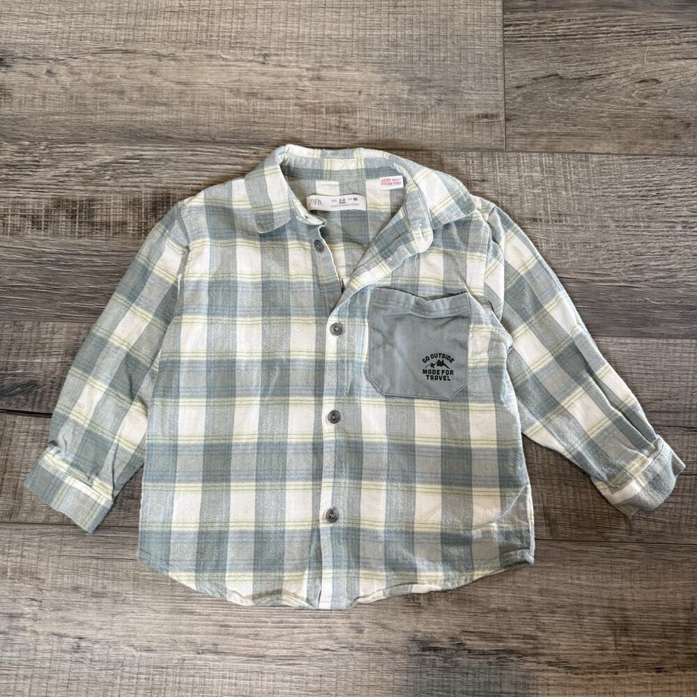 Zara Kids Flannel Blue 3T Long Sleeve Boys Fleece Plaid 2-3 Years Toddler
